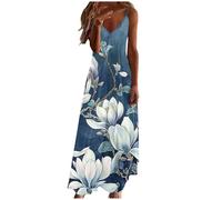 Spaghettiträger Sommerkleid Damen V-Ausschnitt Kleider Damen Bohemian Resort Kleid Strandkleid Druck Langes Kleid V-Kragen Sexy Mode Strandkleid Elegantes Partykleid Blumenkleid