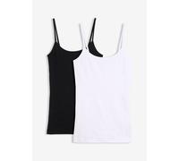 Spaghettitop BONPRIX "Spaghettiträger-Top aus reiner Baumwolle, 2er Pack", Damen, Gr. 36/38 (S), weiß (weiß, schwarz), Obermaterial: 100% Baumwolle, slim fit, Tops, figurbetonte Slim-Fit-Passform, ärm
