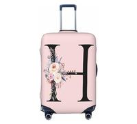 Spandex Reisegepäck-Abdeckung, niedlich, rosa, schwarzer Buchstabe L mit Boho-Blumen, Blättern, kratzfest, staubdicht, waschbar, Koffer-Hülle für Kinder und Erwachsene, passend für 45,7 - 53,3 cm