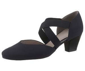 Spangenpumps ARA "TOULOUSE", Damen, Gr. 4 (37), blau (dunkelblau), Textil, unifarben, Schuhe Spangenpumps, Abendschuh, Festtagsschuh, Trichterabsatzmit elastischen Riemchen (96729903-4) dunkelblau