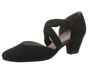 Spangenpumps ARA "TOULOUSE", Damen, Gr. 6,5, schwarz, Textil, unifarben, Schuhe Spangenpumps, Abendschuh, Festtagsschuh, Trichterabsatzmit elastischen Riemchen (76633209-6,5) schwarz