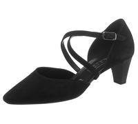Spangenpumps GABOR, Damen, Gr. 43, schwarz, Ziegenveloursleder, Schuhe Spangenpumps, Abendschuh, Festtagsschuh, Trichterabsatz mit Stretcheinsatz (38630758-43) schwarz