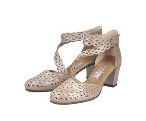 Spangenpumps RIEKER, Damen, Gr. 41, beige, Lederimitat, metallic, Schuhe Spangenpumps, Sommerschuh, Pumps mit Klettverschluss, Blockabsatz (65048425-41) beige