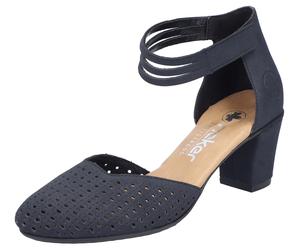Spangenpumps RIEKER, Damen, Gr. 43, blau (dunkelblau), Nubuklederimitat, Schuhe Spangenpumps, Abendschuh, Festtagsschuh, Trichterabsatz, mit Klettverschluss, Topseller (65481307-43) dunkelblau