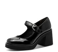 Spangenpumps TAMARIS, Damen, Gr. 36, schwarz, Lacklederimitat, glänzend, unifarben, Schuhe Spangenpumps, Blockabsatz, Partyschuh, Pumps in veganer Verarbeitung (31543214-36) schwarz