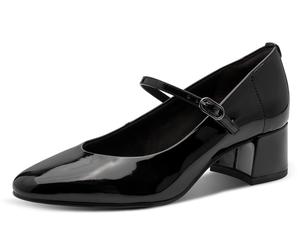 Spangenpumps TAMARIS, Damen, Gr. 38, schwarz, Lacklederimitat, unifarben, Schuhe Spangenpumps, Blockabsatz, Abendschuh, Festtagsschuh mit verstellbarem Riemchen (89301729-38) schwarz