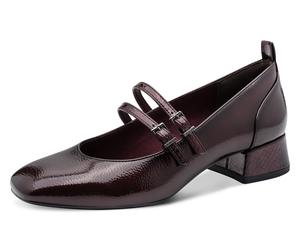 Spangenpumps TAMARIS, Damen, Gr. 40, bordeaux, Lacklederimitat, Schlangenoptik, aufgeraut, glänzend, festlich, Schuhe Spangenpumps, Blockabsatz, Riemchenpumps, Abendschuh in veganer Verarbeitung (8916