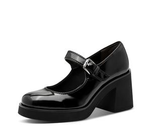 Spangenpumps TAMARIS, Damen, Gr. 41, schwarz, Lacklederimitat, glänzend, kontrastfarbene Details, unifarben mit Farbeinsatz, festlich, Schuhe Spangenpumps, Blockabsatz, eleganter Spangenpumps, Schuh i