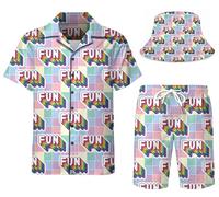 Spanoous Rave-Outfits für Herren, Taco- und Dinosaurier-Sets, Hawaii-Hemden und Shorts, lustige Hawaii-Hemden für Herren, Strand-Outfits mit Eimerhüten, Größe 46 L, Größe L, Mehrfarbig