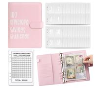 Sparbuch für Geld, 100 Envelope Saving Challenge, Sparbuch für Geld Challenge, Geldsparmappe, Geld Sparen Challenge Buch, Sparen Sie 5.050 € auf unterhaltsame und einfache Weise (Rosa)