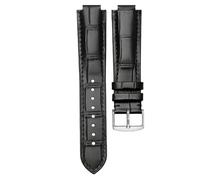 SpaRcz Armband aus echtem Leder, konvexes Uhrenarmband, handgefertigtes Armbandzubehör aus Vollnarbenleder, 1schwarz-silber, 16mm