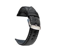 Uhrenarmband, Nylon-Segeltuch, Leder, genähtes Uhrenarmband, Schwarz, 18-22mm, Schwarz, 20mm