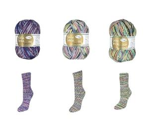 Sparpaket Rellana Flotte Socke Sunshine,4-fädige Sockenwolle, 3 x 100 g, 75% Schurwolle 25% Polyamid, Waschbar 40°, Trocknergeeignet, Made in Italy