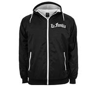 Spaß Kostet Herren Windbreaker Regenjacke LA FAMILIA Logo mit Kapuze weiss schwarz label