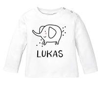 SpecialMe® Baby Langarmshirt mit Namen personalisiert Elefant lustige Zoo-Tiere Strichzeichung Junge Mädchen Bio-Baumwolle Elefant weiß 80/86 (10-15 Monate)