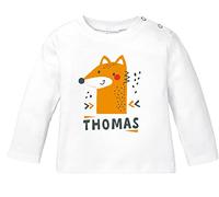SpecialMe® Baby Langarmshirt mit Namen personalisiert Fuchs Fox Tiere Tiermotiv Junge Mädchen Bio-Baumwolle weiß 92/98 (16-24-Monate)