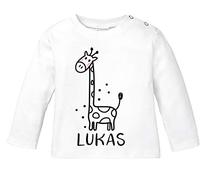 SpecialMe® Baby Langarmshirt mit Namen personalisiert Giraffe lustige Zoo-Tiere Strichzeichung Junge Mädchen Bio-Baumwolle Giraffe weiß 68/74 (4-9 Monate)