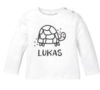 SpecialMe® Baby Langarmshirt mit Namen personalisiert Schildkröte lustige Zoo-Tiere Strichzeichung Junge Mädchen Bio-Baumwolle Schildkröte weiß 68/74 (4-9 Monate)