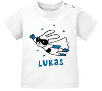 SpecialMe® Baby T-Shirt mit Namen personalisiert Hase Superheld Junge Mädchen Kurzarm Bio-Baumwolle Jungen weiß 56/62 (1-3 Monate)