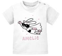 SpecialMe® Baby T-Shirt mit Namen personalisiert Hase Superheld Junge Mädchen Kurzarm Bio-Baumwolle Mädchen weiß 68/74 (4-9 Monate)