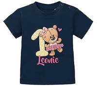 SpecialMe® Baby T-Shirt personalisiert mit Namen Geburtstagsshirt Bär Ballerina Zahl 1 Mädchen dunkelblau 68/74 (4-9 Monate)