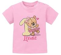SpecialMe® Baby T-Shirt personalisiert mit Namen Geburtstagsshirt Bär Ballerina Zahl 1 Mädchen rosa 92/98 (16-24-Monate)
