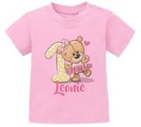 SpecialMe® Baby T-Shirt personalisiert mit Namen Geburtstagsshirt Bär Ballerina Zahl 1 Mädchen Rosa 56/62 (1-3 Monate)