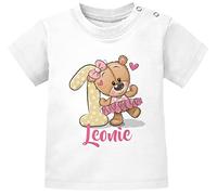SpecialMe® Baby T-Shirt personalisiert mit Namen Geburtstagsshirt Bär Ballerina Zahl 1 Mädchen weiß 80/86 (10-15 Monate)