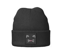 SpecialMe® Kinder Beanie Mädchen Design Katze Aufdruck Print Strickmütze Geschenkidee Winter Weihnachten Advent Schwarz Unisize