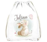 SpecialMe® Kinder Turnbeutel mit Name Tiermotive Bär, Hase, Fuchs personalisierte Geschenke Mädchen Jungen Hase weiß Unisize
