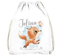 SpecialMe® Kinder Turnbeutel mit Name Tiermotive Bär, Hase, Fuchs personalisierte Geschenke Mädchen Jungen Fuchs weiß Unisize