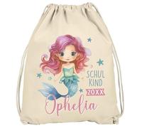 SpecialMe® Kinder Turnbeutel mit Name und Einschulungsjahr Meerjungfrau Aufdruck personalisierte Geschenke Schulanfang 2025 Mädchen Natur Unisize