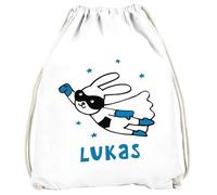 SpecialMe® Kinder Turnbeutel personalisiert mit Name Hase Superheld Namensaufdruck Weiss unisize