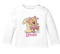 SpecialMe® personalisiertes Baby Langarmshirt mit Namen Geburtstagsshirt Bär Ballerina Zahl 1 Mädchen weiß 56/62 (1-3 Monate)