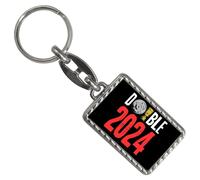 speecheese Leverkusen Double-Sieger Schlüsselanhänger mit Bordüre mit Spruch Double 2024 Erinnerung an Leverkusens Double-Sieg 2024 im Fußball Pokale Wettbewerbe in Deutschland