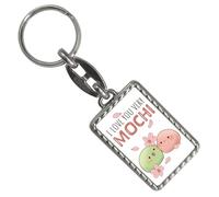 speecheese Mochi Paar Schlüsselanhänger mit Bordüre mit Spruch I love you very Mochi Kawaii Manga Design Japanisches Kirschblüten-Sakura-Motiv Perfekte Liebe für Japan-Fans