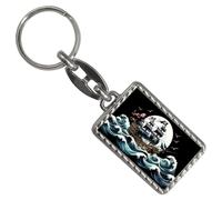 speecheese Piratenschiff auf hoher See Schlüsselanhänger mit Bordüre Maritimes Geschenk Pirat Schiff auf Ozean-Wellen Segelschiff Schlüsselanhänger mit Bordüre für Meer-Liebhaber