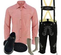 Speed4allkinds Trachten Set Herren Komplett Trachten Lederhose Größe 46-62 Oktoberfest Bayerische 5 Teilig Trachtenlederhose Hemd, Schuhe, Socken Neu (Hose 58 Rot Hemd XXL Schuhe Socken Per Mail)
