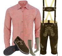 Speed4allkinds Herren Trachten Lederhose Größe 46-62 Trachten Set 5 Teilig Bayerische Trachtenlederhose,Hemd,Schuhe,Socken Neu (Hose 56, Schuhe 46)