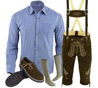Speed4allkinds Herren Trachten Lederhose Größe 46-62 Trachten Set 5 Teilig Bayerische Trachtenlederhose,Hemd,Schuhe,Socken (Schuhe 45, Hose 60)