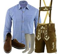 Speed4allkinds Herren Trachten Lederhose Kurz+Träger Größe 46-60 Trachten Set 5 Teilig Bayerische Trachtenlederhose,Hemd,Schuhe,Socken Neu LE27 (Hose 50 Blau Hemd L Schuhe Socken per Mail)