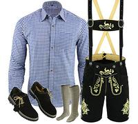 Speed4allkinds Herren Trachten Lederhose Kurz+Träger Größe 46-60 Trachten Set 5 Teilig Bayerische Trachtenlederhose,Hemd,Schuhe,Socken Neu