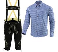 Speed4allkinds Herren Trachten Lederhose Schwarz Inkl. Hosen Träger Größe 46-62 Trachten Set Blau Hemd Neu (Hose 62 Blau Hemd XXXL)