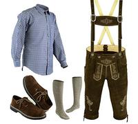 Speed4allkinds Herren Trachtenlederhose Trachtenset Lederhose Trachten Set Hemd Schuhe Socken 5 teiliges Trachten Set