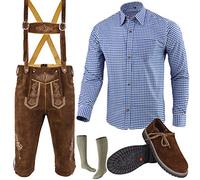 Speed4allkinds Herren Trachtenset Trachten Set Trachtenlederhose + Hosenträger + Trachtenhemd + Trachtensocken + Trachtenschuhe 5 Teiliges Größe 46-62