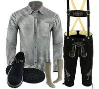 Speed4allkinds Trachten Set Herren Komplett Trachten Lederhose Größe 46-62 Oktoberfest Bayerische 5 Teilig Trachtenlederhose Hemd, Schuhe, Socken Neu (Hose 50 Grau Hemd M Schuhe Socken per Mail)