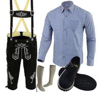 Speed4allkinds Trachten Set Herren Komplett Trachten Lederhose Größe 46-62 Oktoberfest Bayerische 5 Teilig Trachtenlederhose Hemd, Schuhe, Socken Neu (Hose 56 Blau Hemd XL Schuhe Socken Per Mail)