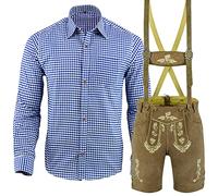 Speed4allkinds Trachten Set Herren Trachtenlederhose Kurz Blau-weiß-kariert oder Rot-weiß-kariert Größe 46 bis 60 LE30 (54 LE30, Blau Weiß Kariert Hemd XL)