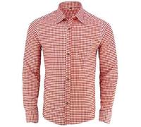 Speed4allkinds Trachtenhemd Herren Trachten Hemd Freizeithemd Baumwolle Oktoberfest Kariertes Hemd Outfit Langarm Trachten Hemden Wiesn Outfit Herren Rot (M)
