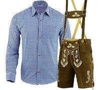 Speed4allkinds Trachtenset Trachten Set Herren Trachtenlederhose Kurz Blau Hemd Socken LE27HSO (52, Blau Weiß Kariert Hemd XL)